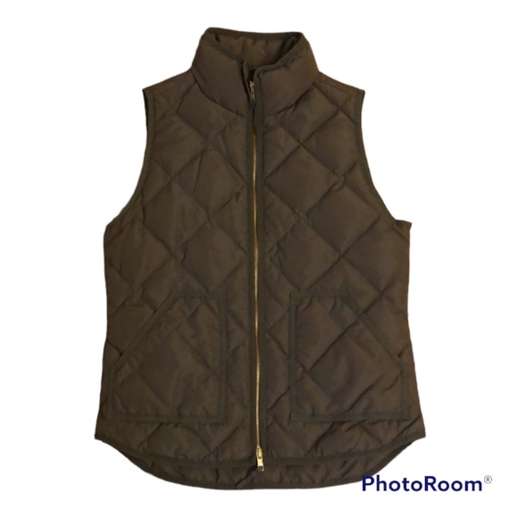 J. Crew Jackets & Blazers - J Crew Down Feather Vest Green Front Zip Vest Women’s Size XS